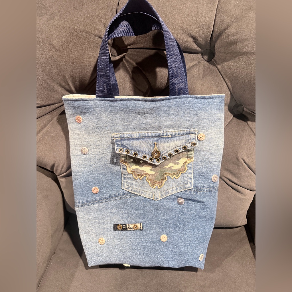 Handmade Recycled Denim Padded Tote Jeans Brand 98 15x13x4 Interior Zipper